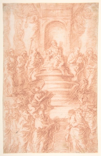 Die Heilige Sippe (Madonna mit Kind und St. Johannes) mit Propheten und Symbolen der vier Evangelisten av Joachim von Sandrart