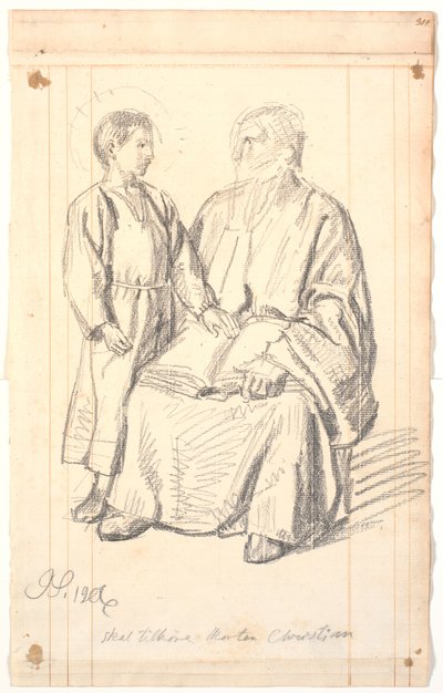 Figurstudie av sittende gammel mann og stående gutt av Joakim Frederik Skovgaard