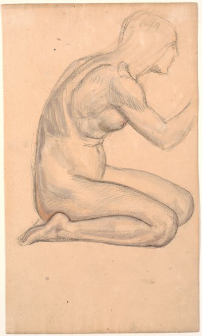 Modellstudie; knelende kvinne i profil m.h. av Joakim Frederik Skovgaard