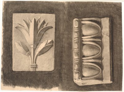Tegning etter gips. To ornamentale fragmenter av Joakim Frederik Skovgaard