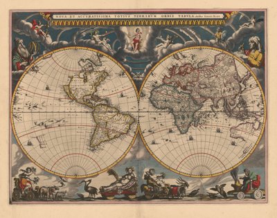 Dobbel halvkule kart over verden, 1662 av Joan Blaeu
