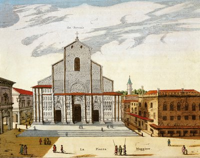 Italia, Bologna, San Petronio-katedralen i VeNice, trykk av Joan Blaeu