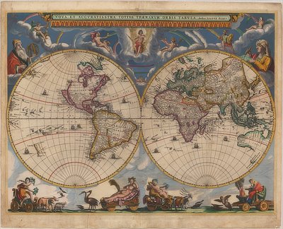 Kart over verden. Dobbel halvkule. 1662-64 av Joan Blaeu