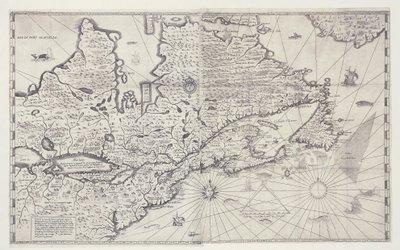Kart over Canada, gravering fra undersøkelse av Samuel de Champlain av Joan Blaeu