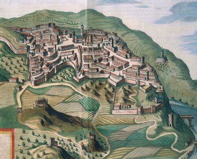 Kart over Narni, fra Theatrum civitatum et admirandorum Italiae av Joan Blaeu, gravering av Joan Blaeu