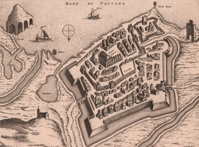 Kart over Nettuno, Lazio, Italia, kobberstikk, ca 248x198 cm av Joan Blaeu