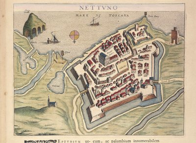 Kart over Nettuno, fra Theatrum civitatum et admirandorum Italiae, av Joan Blaeu, gravering av Joan Blaeu