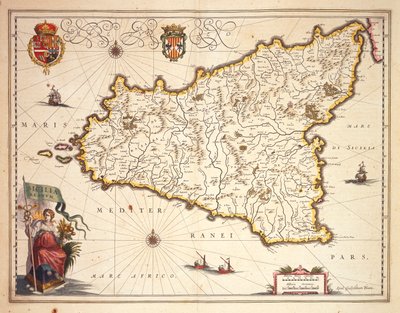 Kart over Sicilia-regionen, av Joan Blaeu av Joan Blaeu