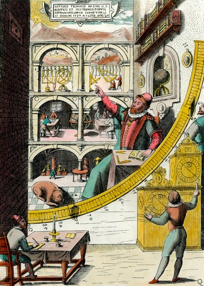 Representasjon av Tycho Brahe (1546-1601), dansk astronom i hans observatorium Gravering fra "Atlas Major Ssive et cosmographia Blavania labore et sumptibus" av Johannes Blaeu (1598-1673). 17. århundre. Paris, dekorativ kunst av Joan Blaeu