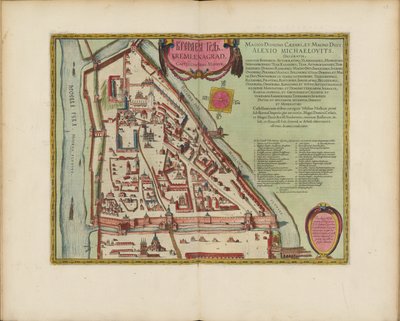 Moskva Kreml-kartet fra 1500-tallet (Castellum Urbis Moskvae), ca. 1600 (gravering og akvarell) av Joan Blaeu