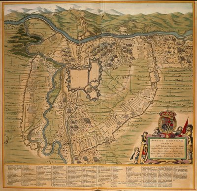 Beleiringen av Torino i 1639, fargegravering fra Theatre Sabaudiae av Joan Blaeu, trykt i Italia av Joan Blaeu