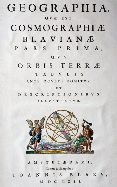 Tittelside til del I, Atlas Maior, atlas i 11 bind, av Joan Blaeu (1596-1673), kobberstikk, 57,5x39 cm, Amsterdam av Joan Blaeu