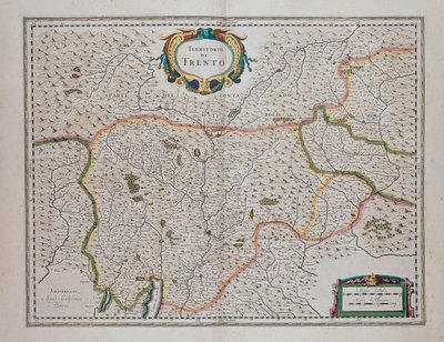 Trento-området, fra Theatre of World, eller New Atlas of Maps and Representations of All Regions (Theatrum orbis terrarum, sive, Atlas novus) av Joan Blaeu (1596-1673), Italia av Joan Blaeu