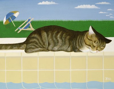 Tabby katt ved et basseng av Joan Freestone