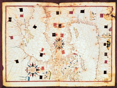 Kart over den østlige delen av Middelhavet og Svartehavet, manuskript av et portolan-atlas fra 1500-tallet (manuskript) av Joan Martines