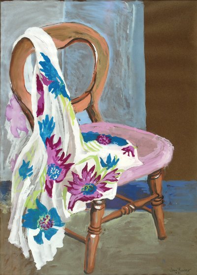 Stol og mønstret stoff, 2000, (gouache) av Joan Thewsey