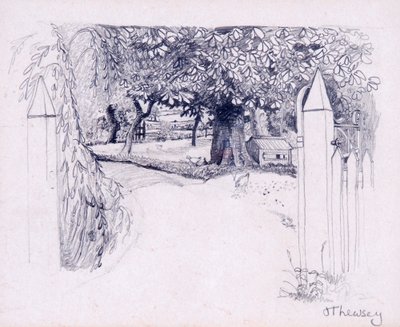 Gateway to the Farmhouse, 2000, blyant av Joan Thewsey