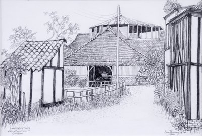 Lord Astors Dairy, White Place Farm, Cookham 2012, blyant av Joan Thewsey