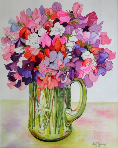 Søte erter i en glassmugge, 2011 av Joan Thewsey