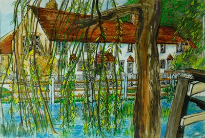 The Pond at Hedgerley (penn og blekk med gouache på papir) av Joan Thewsey