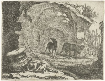 Fire hunder ved en ruin Hunder (serietittel) av Joannes Fijt