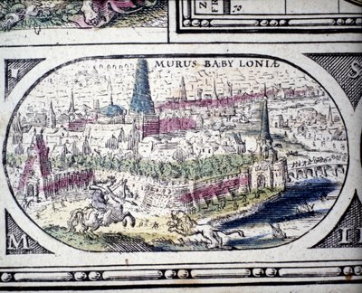 Representasjon av antikkens syv underverker: Babylons hager. i Atlas av Jansson Jannsonius trykt i Amsterdam i 1630 av Joannes Jansson