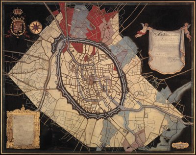 Kart over Brugge og de føydale grunnene (olje på lerret) av Joannes Lobberecht