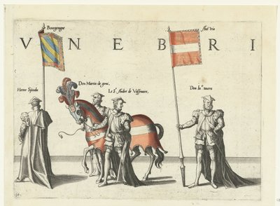 En del av prosesjonen, nr. 10 Funeral Procession of Emperor Charles V, 1558 (serietittel) av Joannes van Doetechum (I)