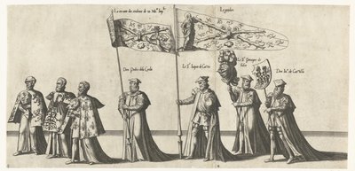 Deel van de optocht, nr. 3 i 4 Begrafenisoptocht van keizer Karel V, 1558 (serietittel) Den storslåtte og overdådige begravelsespumpen, fremført ved begravelsen og begravelsen til den meget store og meget seirende keiser Charles Fifth, feiret i byen Bru av Joannes van Doetechum (I)