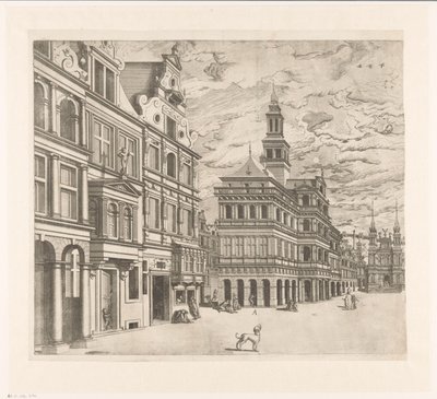 Utsikt over et torg med monumentale bygninger av Joannes van Doetechum (I)