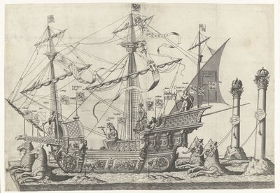 Skipet Victoria, nr. 5 Begravelsesprosesjon til keiser Charles V, 1558 (serietittel) av Joannes van Doetechum (I)