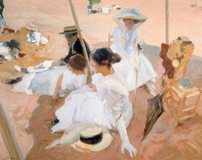 Under markisen, på stranden ved Zarauz av Joaquín Sorolla