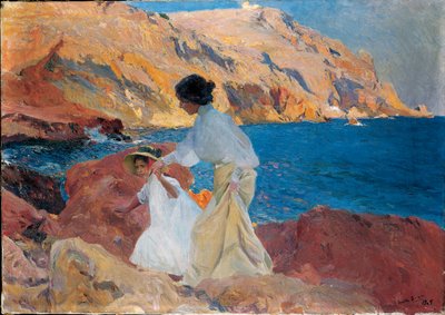 Clotilde og Elena on the Rocks, Javea, 1905 av Joaquín Sorolla