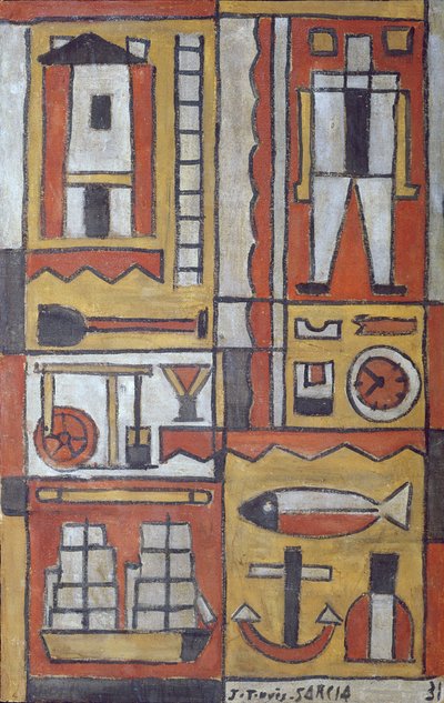 Konstruktiv (tempera på lerret) av Joaquin Torres-Garcia