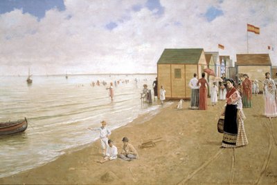 Sanlucar de Barrameda-stranden, 1800-tallet (oljemaleri) av Joaquin Turina Arenal