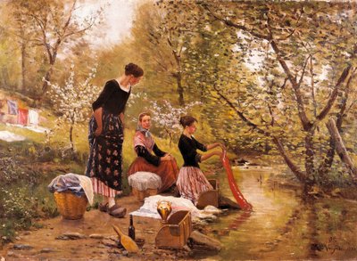 "The Washerwomen"-maleri av Joaquim Vayreda i Vila (1843-1894). 1883 av Joaquin Vayreda
