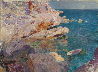 Jávea steiner med hvit båt. 1905 av Joaquín Sorolla