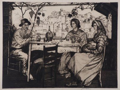 Una Trattoria, 1928 (etsing og tørrnipp) av Job Nixon