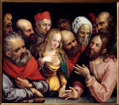 Christ and the Woman Adultere Maleri på papp av Jobst Harrich (1580-1617) 1617 Søn. 0,73x0,84 m av Jobst Harrich