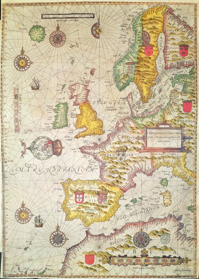 A Generell omsorg, og beskrivelse av Europas havkyster, og navigasjon i denne boken inneholdt (håndfarget gravering) av Jodocus Hondius