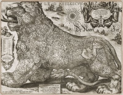 Leo Belgicus - kart over de lave landene (1611) av Jodocus Hondius