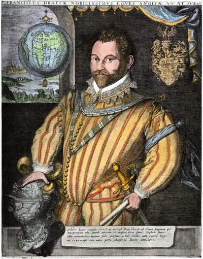 Portrett av Sir Francis Drake (gravering) av Jodocus Hondius