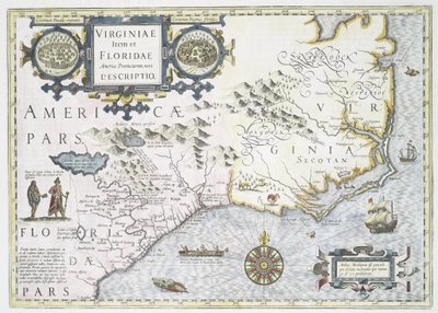 En ny beskrivelse av Virginia og Florida-provinsene i Amerika, 1636 av Jodocus Hondius