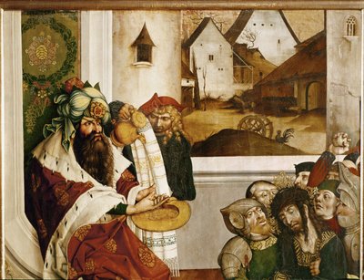 Pontius Pilatus vasker hendene sine (tempera på granved) av Joerg the Elder Breu