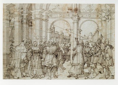 Historien om Lucretia (penn, svart blekk, gråtonet papir) av Joerg the Elder Breu