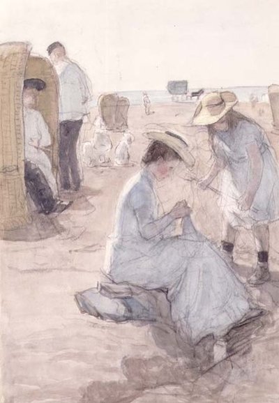 Strandscene ved Scheveningen (akvarell) av Johan Antonio de Jonge