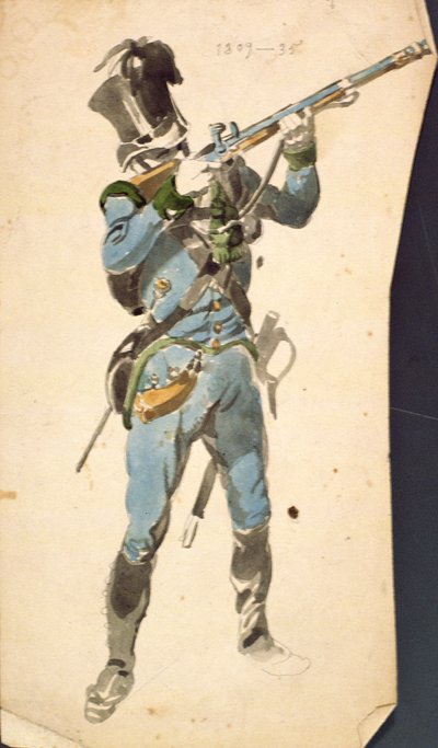 A Rifleman of the Austrian Jaegers, Prestige Corp of a National Elite, 1835 (akvarell) av Johan Baptiste Heinefetter