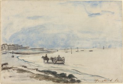 Cart on the Beach at Etretat, 1862. av Johan Barthold Jongkind