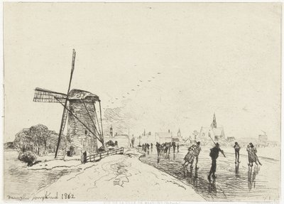 Utsikt over Maassluis Vue de la ville de Maaslins (Hollande) (tittel på objekt) av Johan Barthold Jongkind