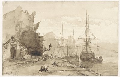 Havneutsikt i utlandet av Johan Barthold Jongkind